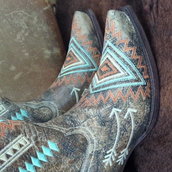 CORRAL E1037 snip toe distressed leather Aztec/Southwest cowgirl boots sz 8 NEW - Picture 12 of 16